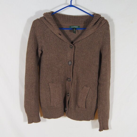 Ralph Lauren | Women’s Cotton Brown Knit Shawl Collar Cardigan Sweater – Size S - Picture 1 of 5